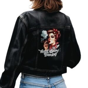 The Blind Medium | Black Denim Jacket Graphic Crazy Showing Pinup Print